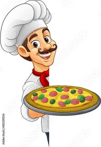 A chef cook holding a pizza...