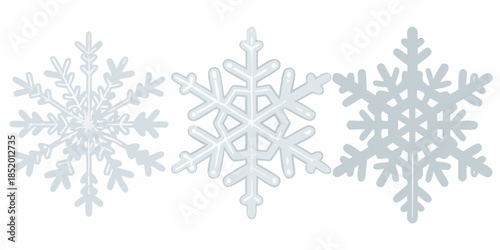Three delicate snowflakes in a row showcasing winter s icy beauty