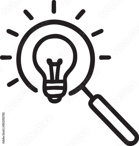 Innovative search icon with magnifying glass and light bulb