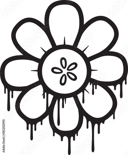 Melting flower vector illustration with dripping petals and stylized center design