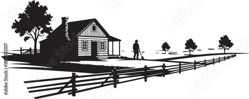Rustic Farmhouse Silhouette - Classic Country Living Scene