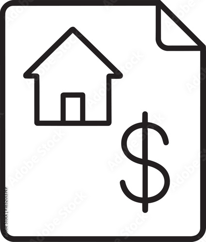 Mortgage document icon with house and currency symbol