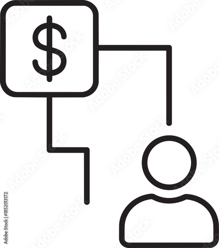 Person connected to money icon representing income or salary