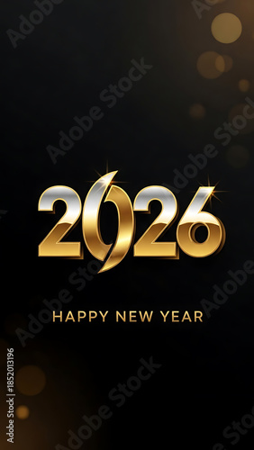elegant gold and silver 3d rendering of the year 2026 for a happy new year celebration