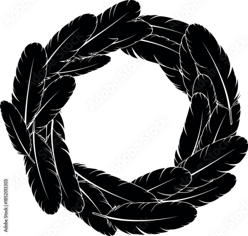 Black Feather Wreath Illustration Transparent Background Decoration