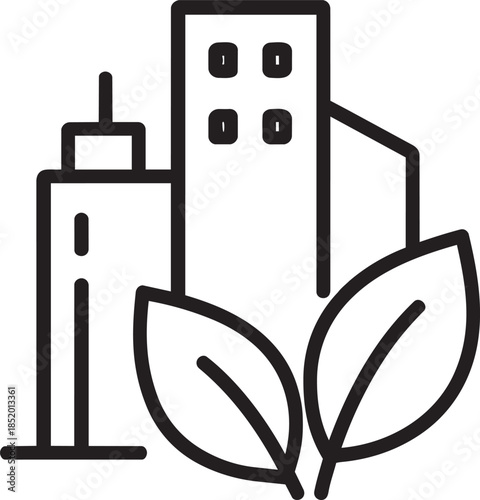 Eco-friendly city icon with buildings and green leaves