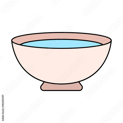 Ceramic bowl filled with blue liquid Vector Illustration. A flat design style, it is ideal for icons, educational materials, culinary blogs and lifestyle infographics.