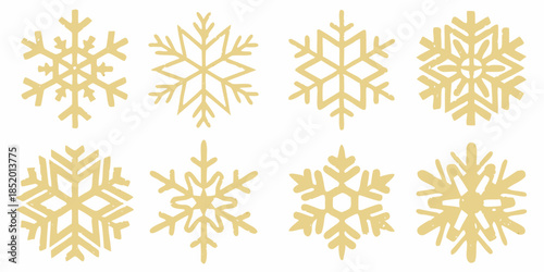 Golden snowflakes arranged in a grid pattern showcasing intricate designs