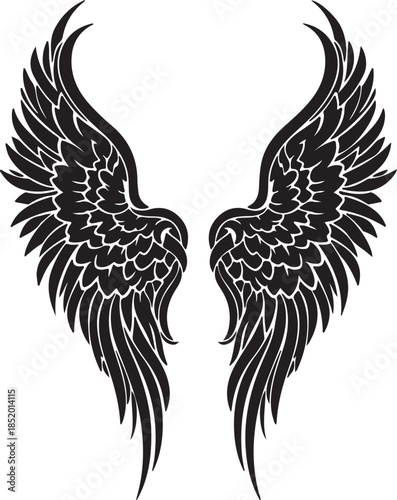 Black wings vector isolated on transparent background, angel or bird wings symbol, feather art