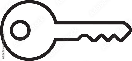 Simple black outline icon of a key for unlocking doors and securing access