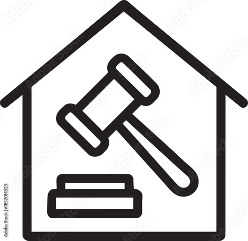 Real Estate Auction and Law Icon with Gavel and House