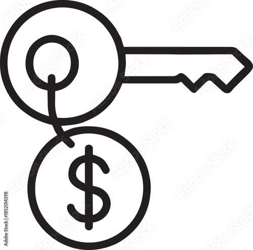 Key with Dollar Sign Keychain Icon for Real Estate Sale