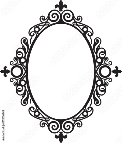 Oval vintage ornate decorative frame black elegant border isolated vector illustration graphic design