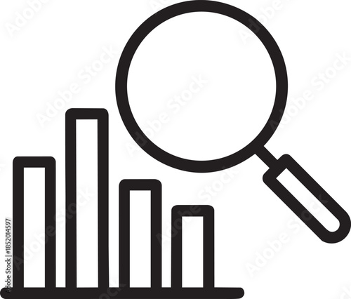 Analyzing statistical data with a magnifying glass icon for research and business intelligence