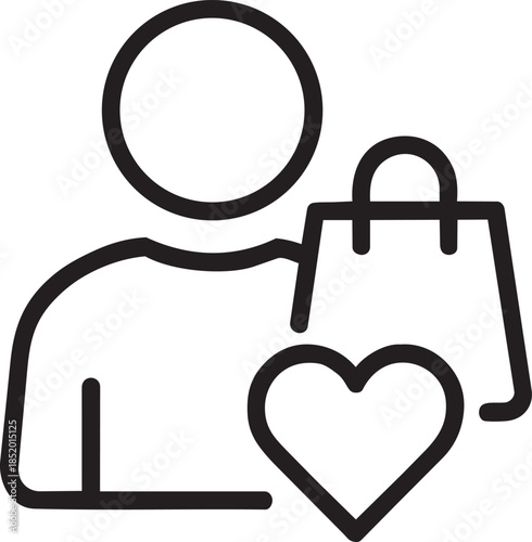 Customer's preferred shopping icon featuring a bag and heart, representing consumer choice