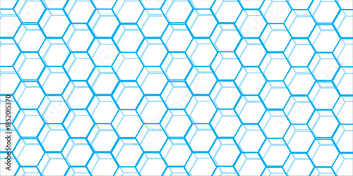 White 3d hexagonal technology vector abstract background. Blue bright energy flashes under hexagon in modern technology futuristic background vector illustration. White honeycomb texture grid.