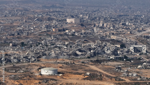 AERIAL Destruction in Northern Gaza Villages 2023
Drone showing extensive destruction across northern Gaza villages following heavy bombardment during conflict, 2023, Gaza
