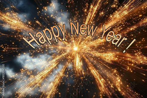 Happy New Year greetings on a shimmering sparkling background