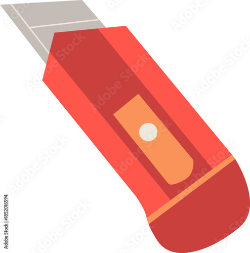 Red Utility Knife: A vibrant red utility knife, designed for precise cutting tasks, is presented. Its sharp blade and ergonomic design speak of efficient functionality and practical use.