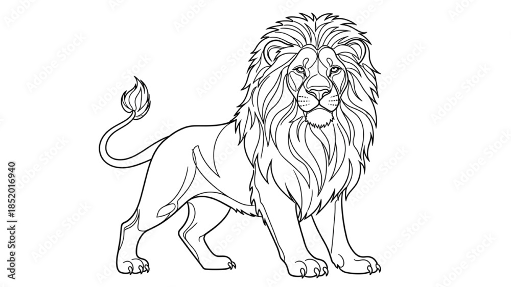 Naklejka premium High-quality black continuous line art of a lion full tattoo, powerful animal symbol, minimalist tattoo design illustration