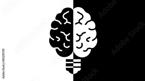 Abstract Brain and Lightbulb Icon in Black and White Symbolizing Creative Thinking, Innovation, Ideas, and Intelligence