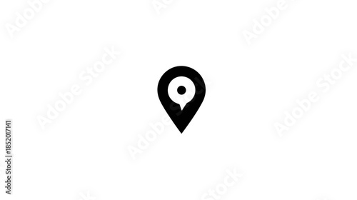 Minimalist black location pin with speech bubble icon. Map pointer, navigation, communication, and chat symbol vector graphic.