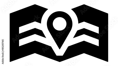 Abstract map with a prominent location pin icon, representing global navigation, travel planning, destination finding, and GPS tracking symbol.