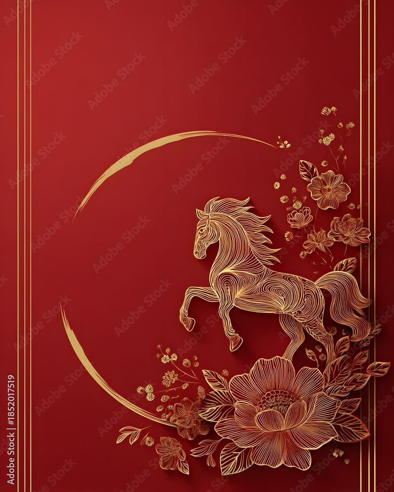 Fototapeta premium Modern vector lunar new year greeting dragon framing horse zodiac clean layout