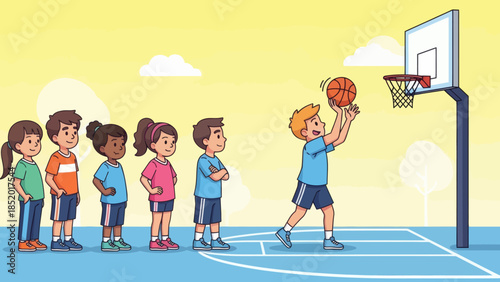 Children playing basketball on an outdoor court 1.