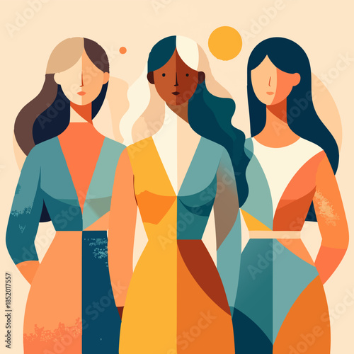 Diverse Women Standing Together Modern Flat Design