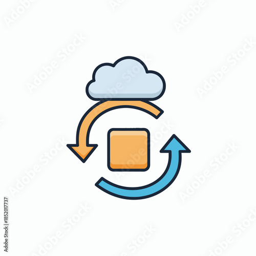 Cloud data synchronization with arrows and a square.