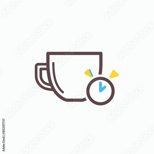 Coffee Cup with Clock Icon Representing a Coffee Break or Time for a Drink.