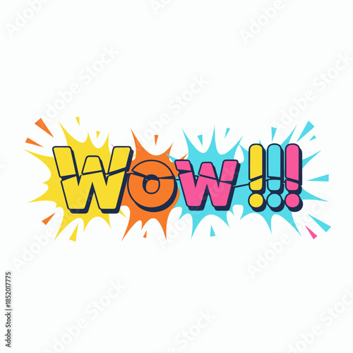 Colorful Wow Comic Text Bubble with Exclamation Marks.