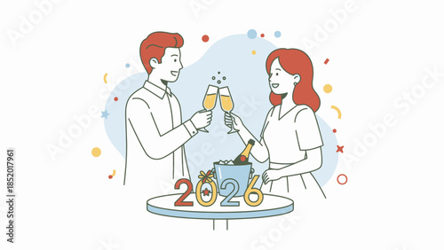 Couple Celebrating New Year 2026 with Champagne Toast.