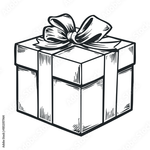 A classic hand drawn package with a decorative ribbon bow perfect for holiday greetings, birthday wishes, special occasion promotions, or festive announcements.
