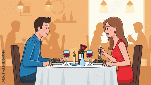 Couple enjoying a romantic dinner date at a restaurant.