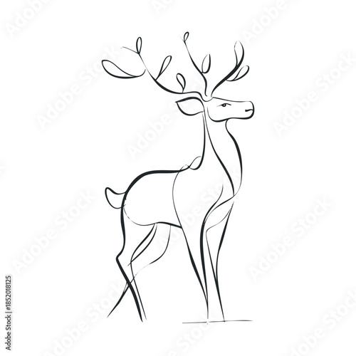 Elegant minimalist line art depicting a majestic deer with gracefully stylized antlers, perfect for creating refined logos, sophisticated brand identities, and seasonal holiday event