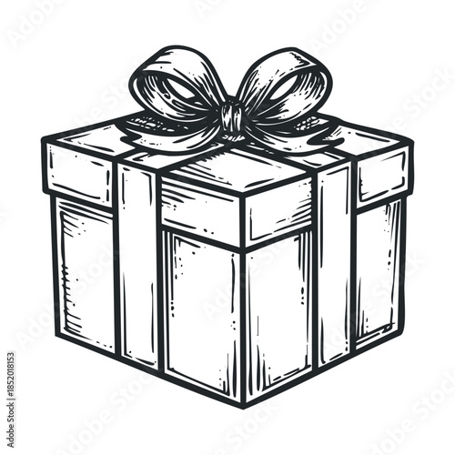Classic hand drawn gift box with a decorative ribbon bow on top perfect for holiday greetings birthday celebrations special event invitations and festive season promotions