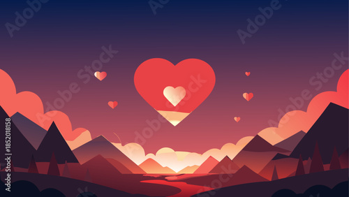 Heartwarming sunset over mountains