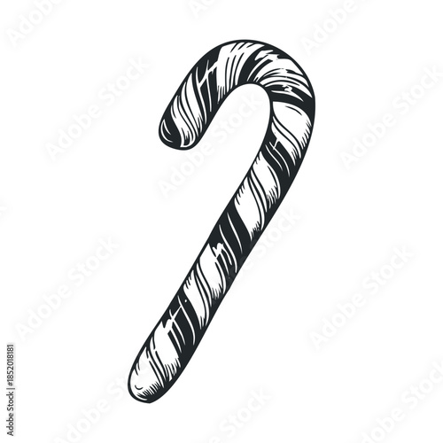 Classic striped candy cane drawing perfect for adding a touch of traditional holiday sweetness to greeting cards, winter event invitations, and festive seasonal marketing materials