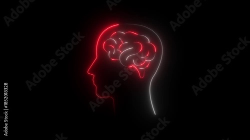 Wallpaper Mural Brain and human head icon, Human head line icon animation. Glowing neon human head on black background optimized for medical and neural concept motion visuals Torontodigital.ca