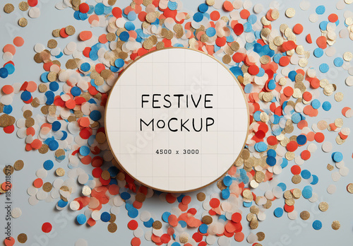 Frame Mockup With Circle Card and Confetti Background
