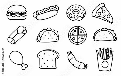 Fast food flat icon set