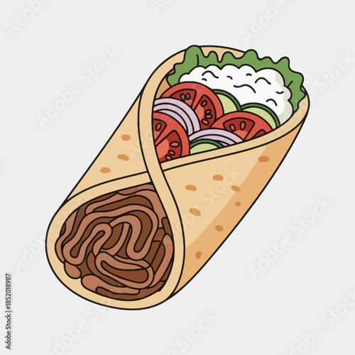 Delicious Shawarma Wrap with Fresh Vegetables and Meat.