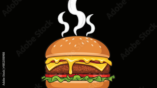 Delicious Steaming Cheeseburger on a Dark Background.