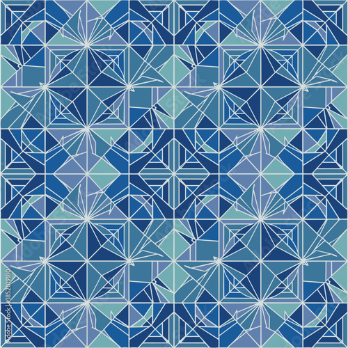 Tapis de triangles bleus créant une mosaïque fraîche et moderne.