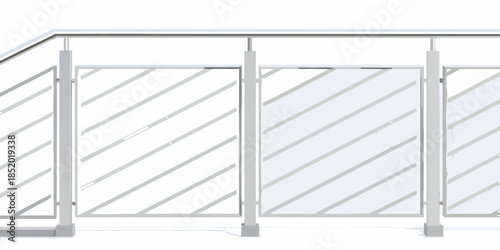 Modern staircase railing with glass panels and stainless steel supports