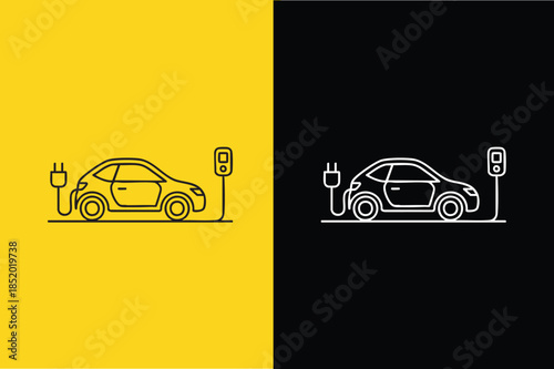 Electric car charging at a station, representing sustainable transportation and e-mobility