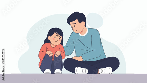 Father comforting his sad daughter offering support and understanding.