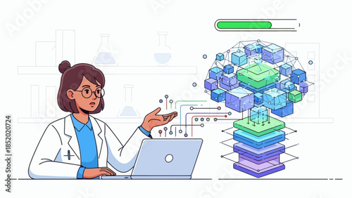 Female Scientist Explaining AI and Machine Learning Concepts.
